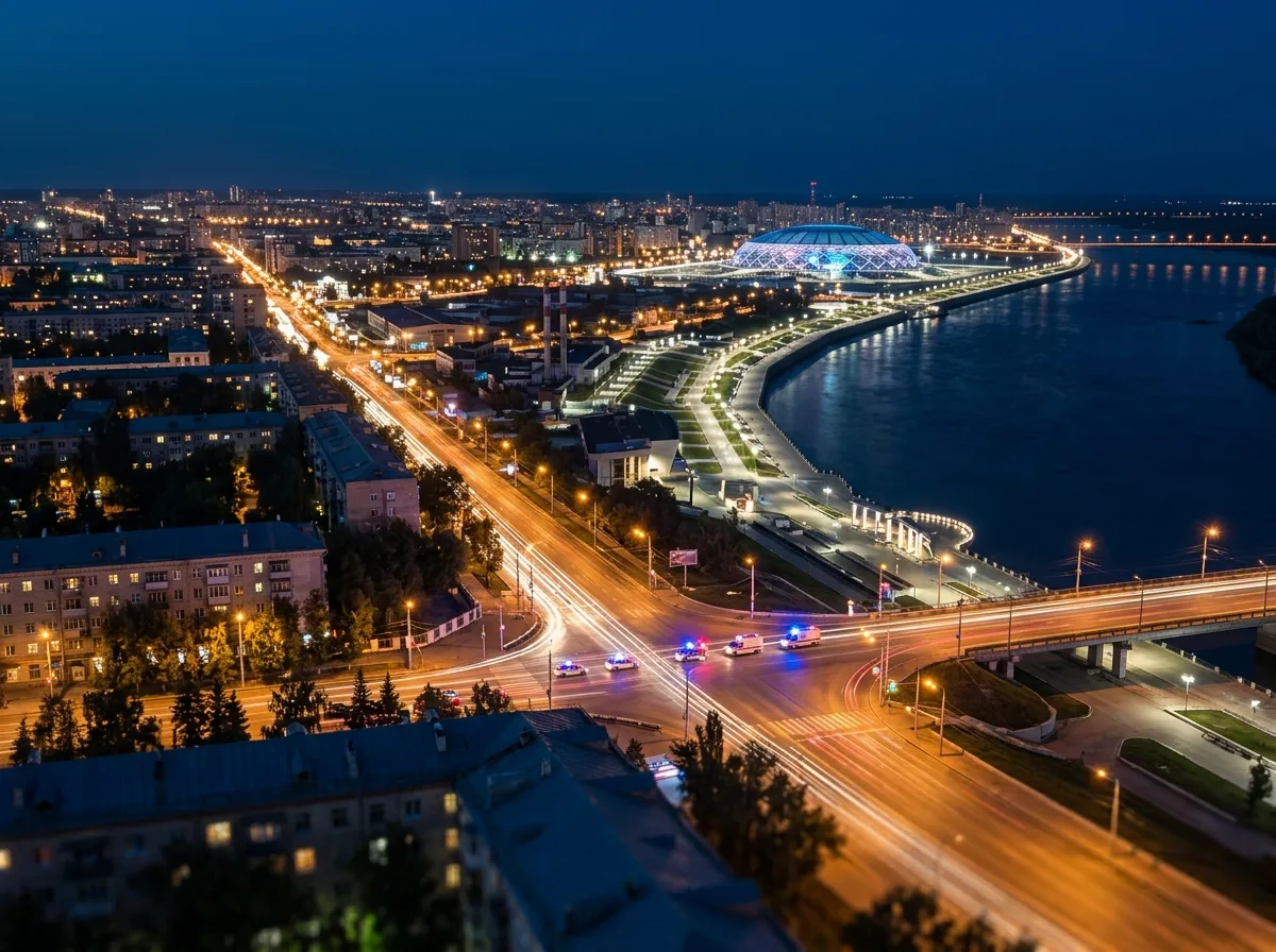Фоновое изображение раздела формы заявки — ночная Самара, огни города, тёмно-синее небо, ощущение экстренности и готовности помочь в любое время